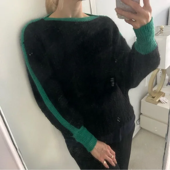 THIERRY MUGLER Vintage Back and Green Boatneck Sweater sz 42 / US 6 - Picture 2 of 14